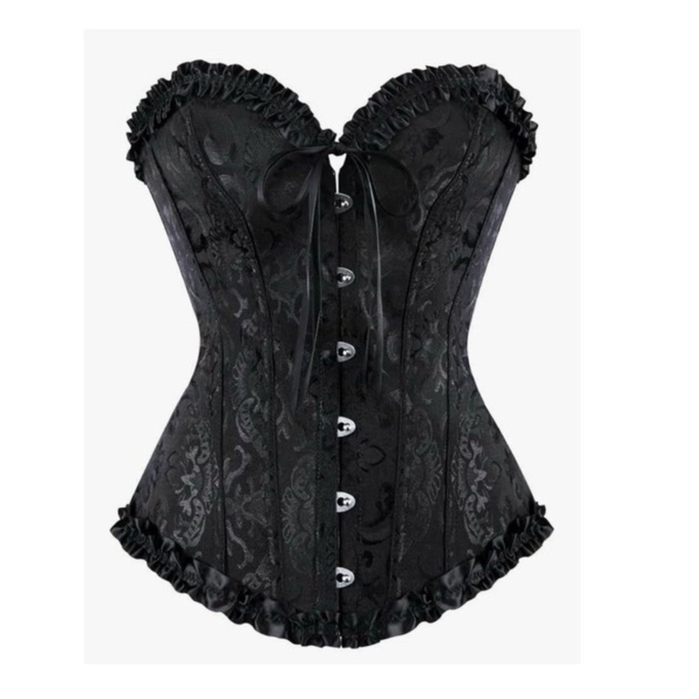 Szivyshi Floral Jacquard Lace Up Corset Boned Overbust Black Size Small Goth